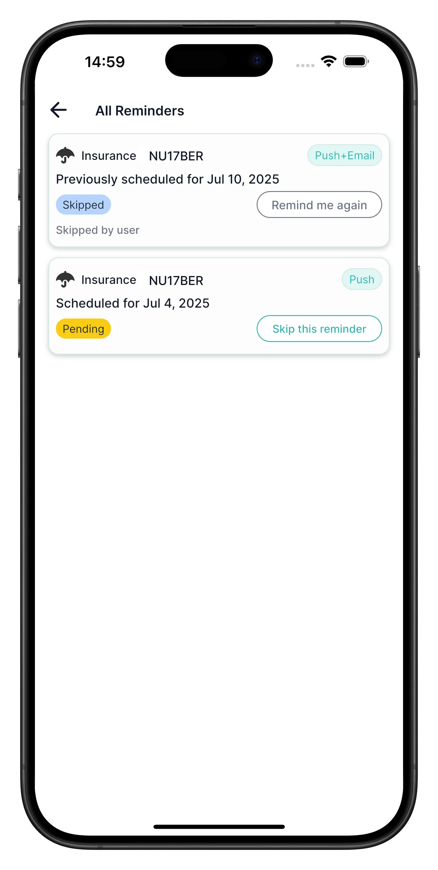 Smart reminders for inspections, registration, insurance